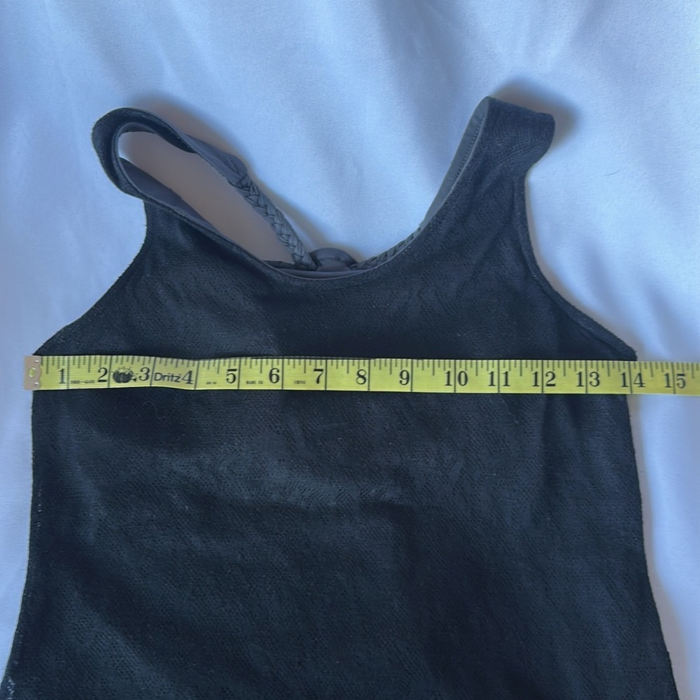 Athleta Black Mesh Gray Inside Long Dress Built in Bra Halter Ties Back Size XS - Picture 9 of 10